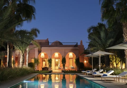 Property building, Night, Garden, Swimming pool
