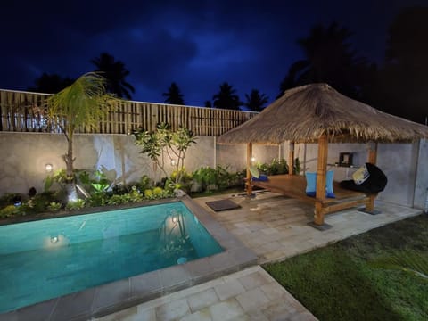 Patio, Night, Natural landscape, Garden, Garden view, Pool view, Swimming pool, sunbed