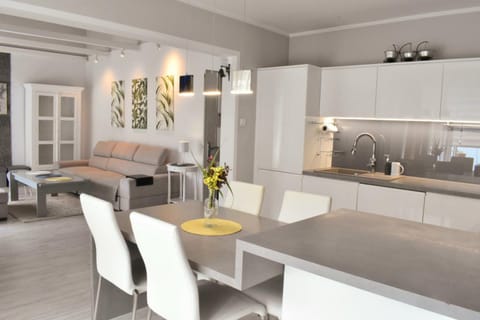 Kitchen or kitchenette, Living room, Seating area, Dining area