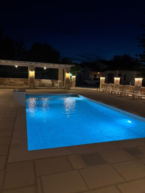 Night, Pool view, Swimming pool, sunbed