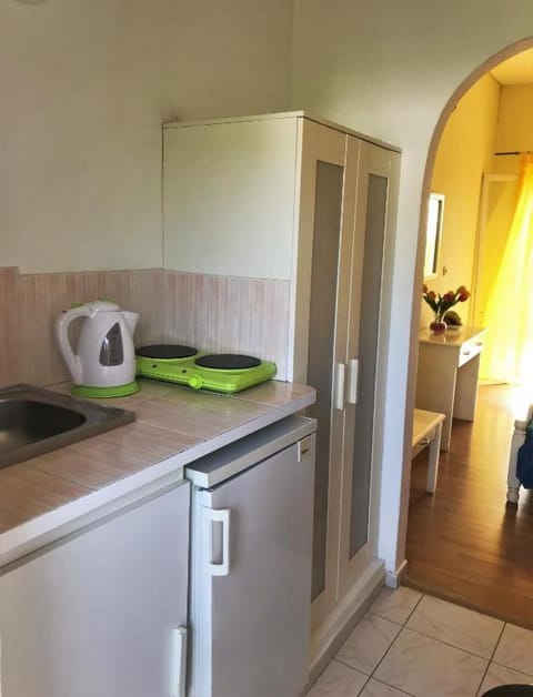 Kitchen or kitchenette, stove
