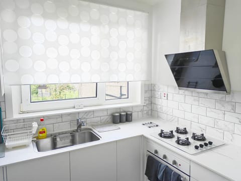 Kitchen or kitchenette, dishwasher, stove