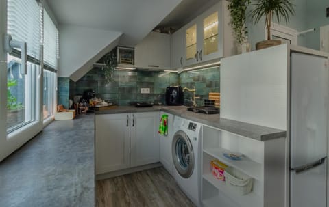 Kitchen or kitchenette, washing machine