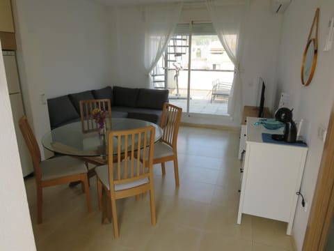 Living room, kitchen, air conditioner