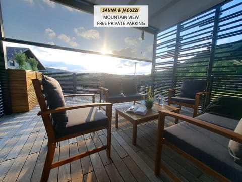Patio, Day, Natural landscape, View (from property/room), Living room, Seating area, Mountain view