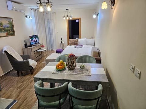 Bed, TV and multimedia, Kitchen or kitchenette, Living room, Photo of the whole room, Seating area, Dining area, air conditioner