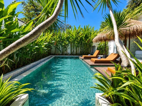 Swimming pool, sunbed