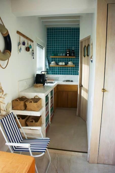Kitchen or kitchenette, stove