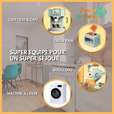 Coffee/tea facilities, toaster, washing machine