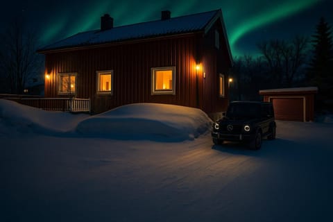 House in the lights and Aurora House in Tromso