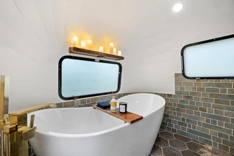 Airstream w Bathtub, River, & Hot Tub House in Pisgah Forest