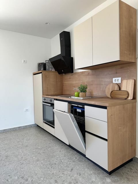 Kitchen or kitchenette, dishwasher, stove