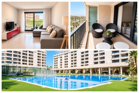 Property building, Balcony/Terrace, Living room, Swimming pool