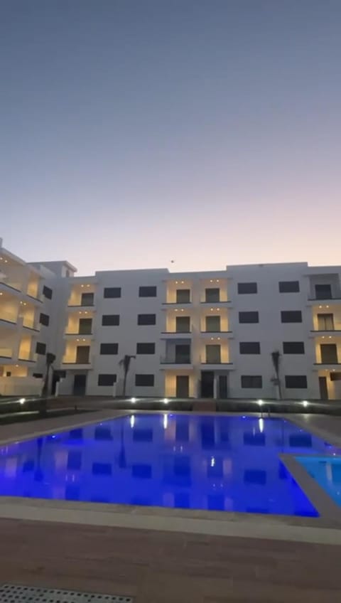 Property building, Night, Pool view, Swimming pool