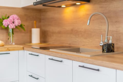 Kitchen or kitchenette, stove