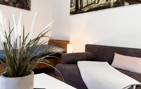 Bed, Seating area, Bedroom