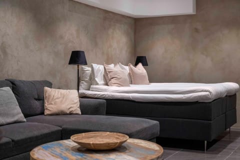 Bed, Living room, Seating area, Bedroom