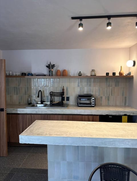 Kitchen or kitchenette, stove