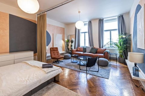 Bed, Living room, Photo of the whole room, Seating area, Bedroom