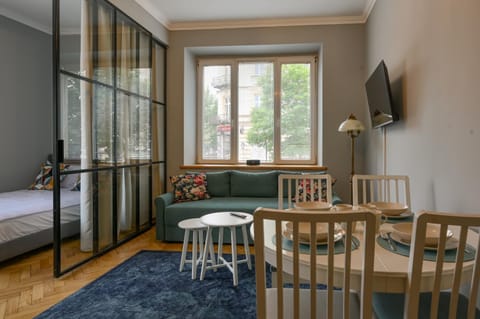 TV and multimedia, Kitchen or kitchenette, Living room, Photo of the whole room, Seating area, Dining area