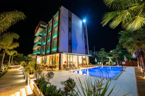 Property building, Night, Pool view, Swimming pool