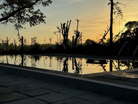Property building, Natural landscape, Swimming pool, Sunrise