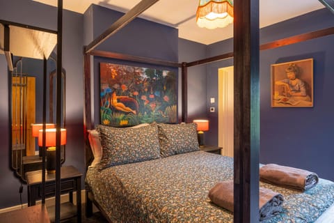 Bed, Bedroom, hair dryier, wardrobe