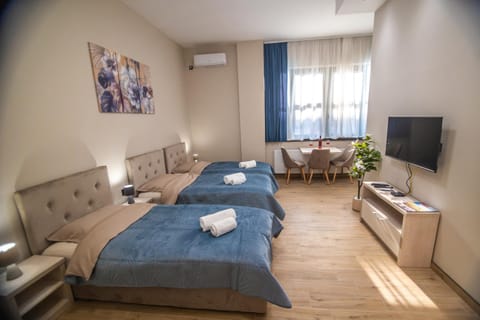 Bed, TV and multimedia, Photo of the whole room, Seating area, Bedroom, towels, air conditioner