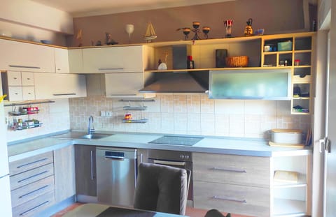 Kitchen or kitchenette, dishwasher, oven, stove