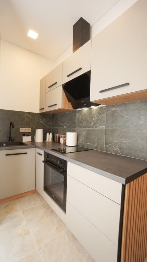 Kitchen or kitchenette, oven, stove