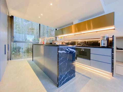 Kitchen or kitchenette, stove