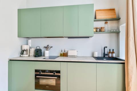 Kitchen or kitchenette, stove