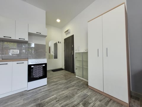 Kitchen or kitchenette, stove