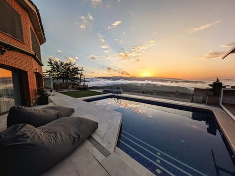 Natural landscape, Pool view, Swimming pool, Sunrise, sunbed