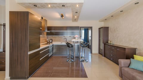 Kitchen or kitchenette, stove