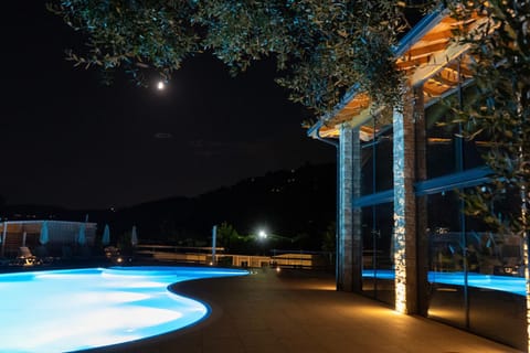 Property building, Night, Pool view, Swimming pool