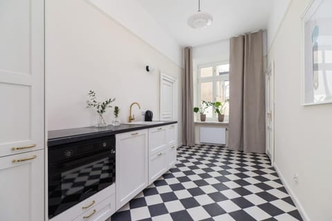 Kitchen or kitchenette, stove