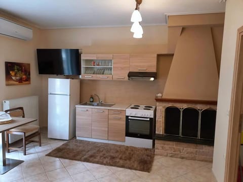 Kitchen or kitchenette, stove