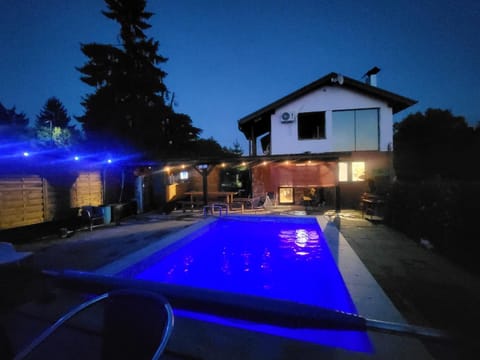 Property building, Night, Pool view, Swimming pool