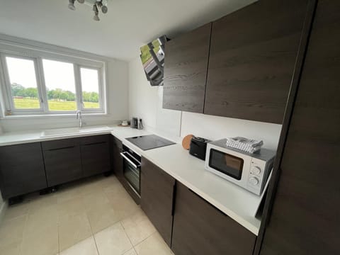 Kitchen or kitchenette, dishwasher, stove, toaster