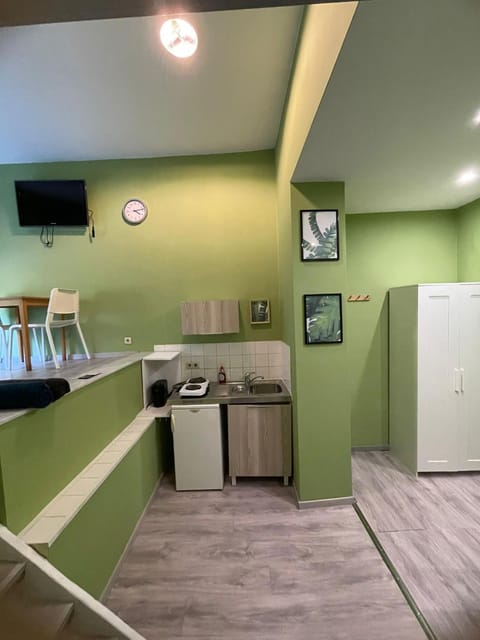 Kitchen or kitchenette, stove