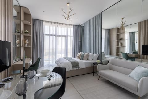 Bed, Living room, Seating area, Evening entertainment