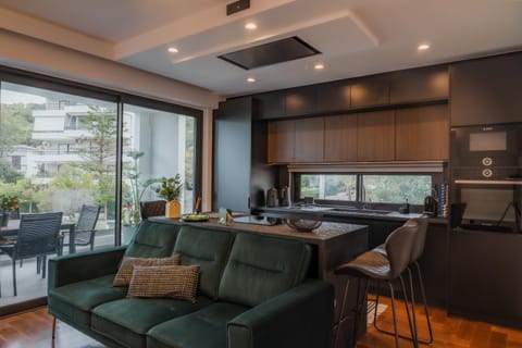 Kitchen or kitchenette, Living room, Seating area
