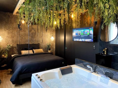 Bed, Hot Tub, Bathroom, TV and multimedia, Bedroom, towels