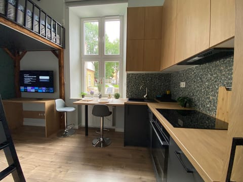 Kitchen or kitchenette, stove