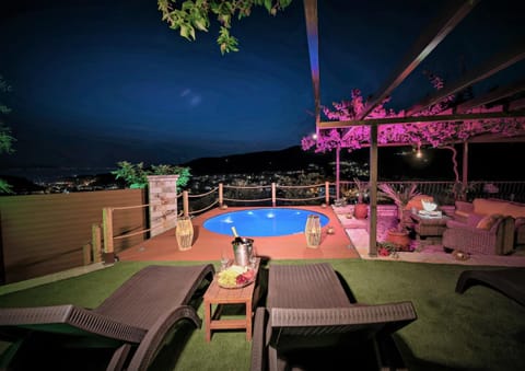 Night, Natural landscape, Garden, Pool view, Swimming pool, sunbed