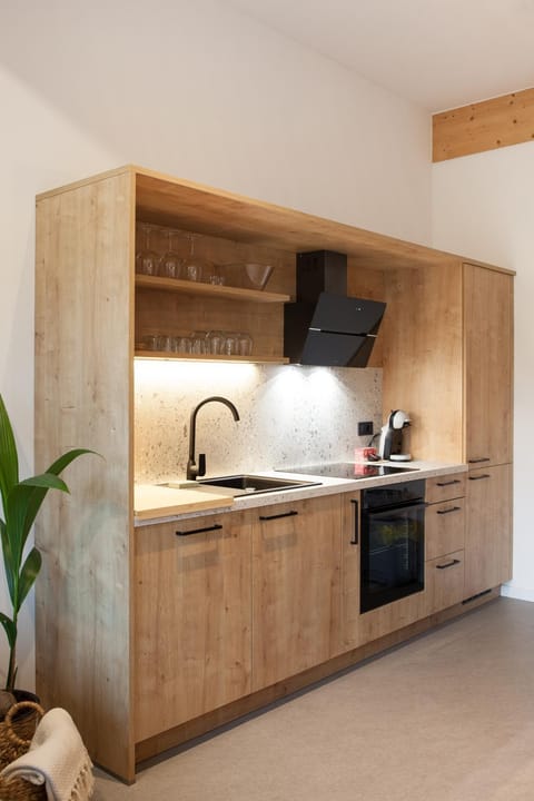 Kitchen or kitchenette, stove