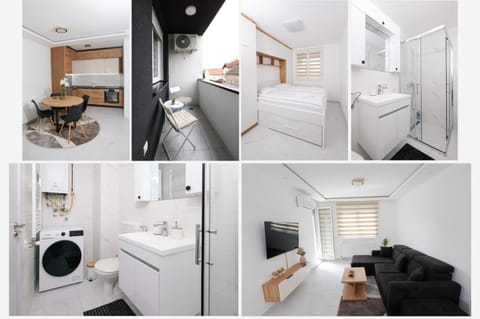 Bed, Bathroom, Kitchen or kitchenette, Living room, Photo of the whole room, Bedroom, washing machine