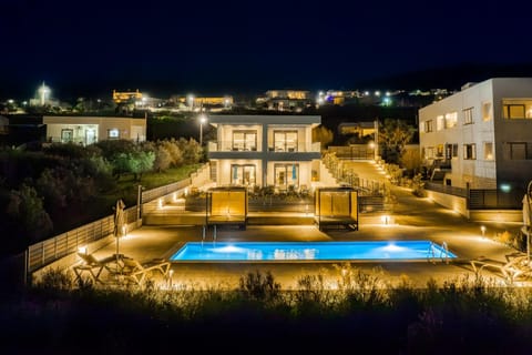 Property building, Night, Bird's eye view, Pool view, Swimming pool