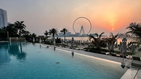 Nearby landmark, Natural landscape, Pool view, Sea view, Swimming pool, Sunset, sunbed